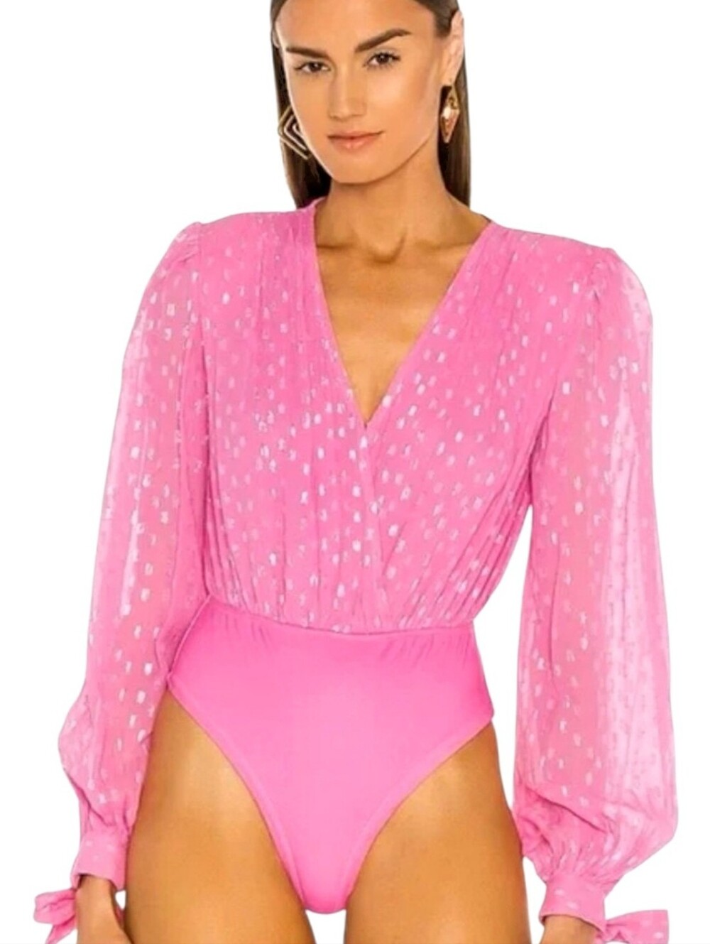 Rococo Sand Alora Fuchsia Metallic Clip Dot Long Sleeve Bodysuit XS NWT
